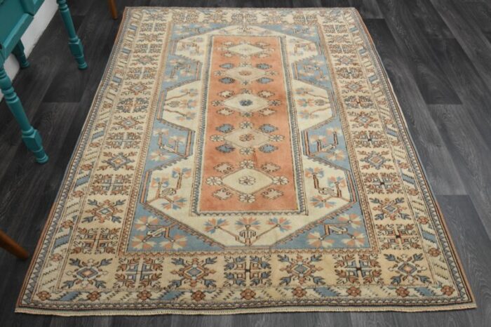 1970s vintage turkish handmade wool and cotton orange area rug 3716