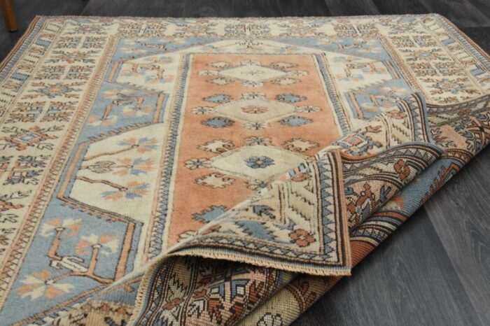 1970s vintage turkish handmade wool and cotton orange area rug 5610