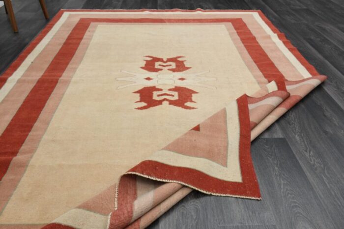 1970s vintage turkish handmade wool and cotton orange area rug 7198