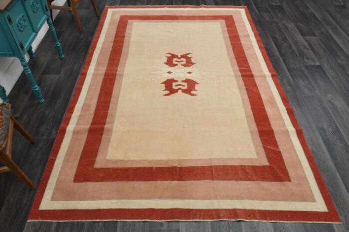 1970s vintage turkish handmade wool and cotton orange area rug 8627