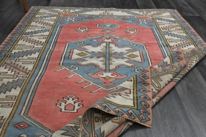 1970s vintage turkish handmade wool and cotton pink area rug 6009