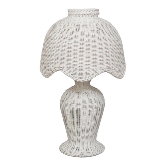 1970s white wicker scalloped table lamp 9841