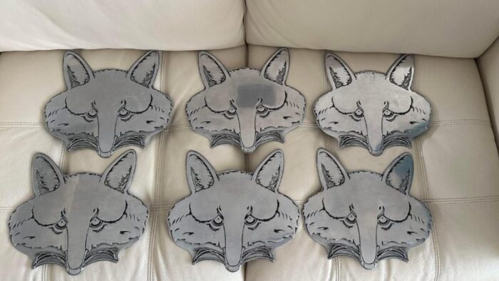 1977 vintage wilton columbia etched pewter fox head chargers set of 6 4581