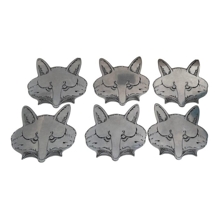 1977 vintage wilton columbia etched pewter fox head chargers set of 6 9848