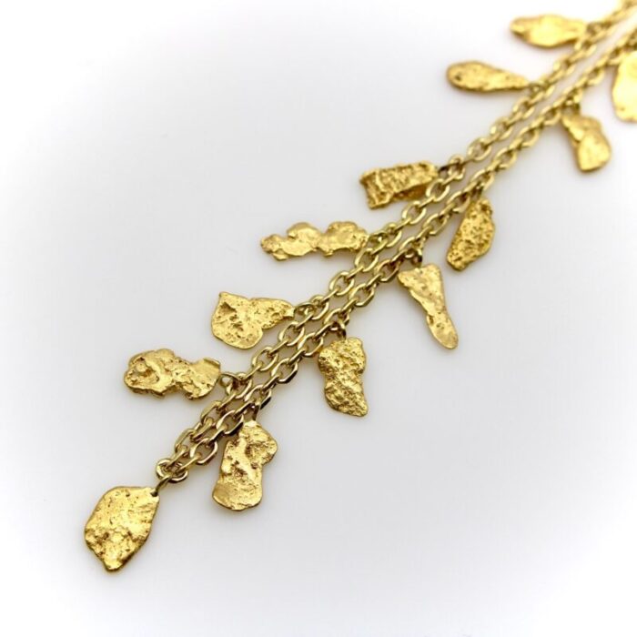 1980s 22 24k gold nugget fringe necklace on 18k gold italian chain 1442