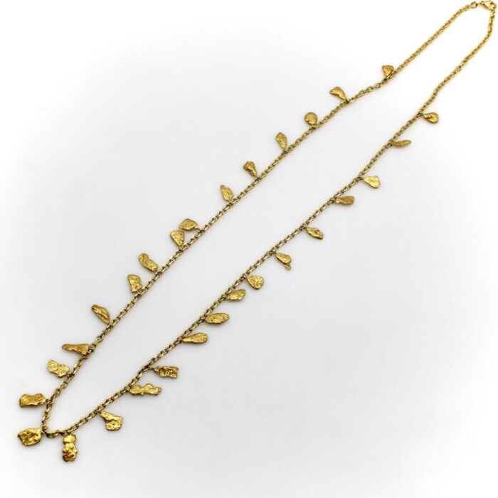 1980s 22 24k gold nugget fringe necklace on 18k gold italian chain 3173