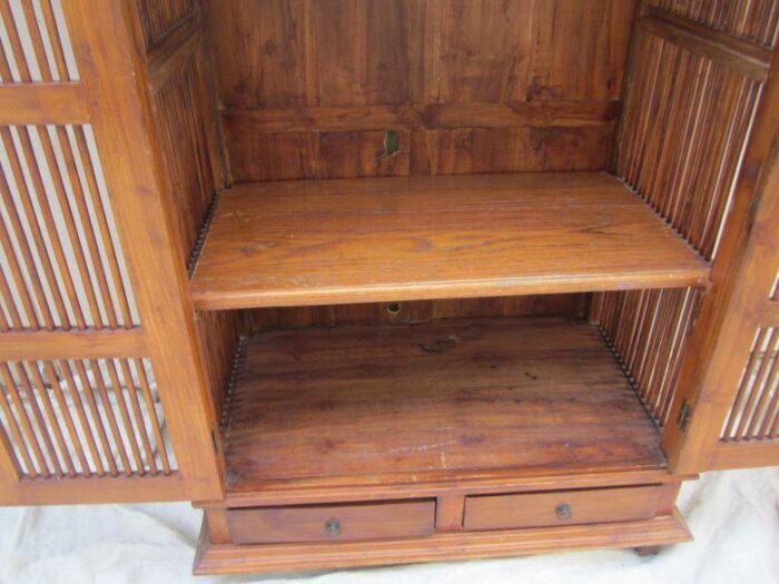 1980s asian style bamboo tv cabinet 2 drawer shelf dark tone 3146