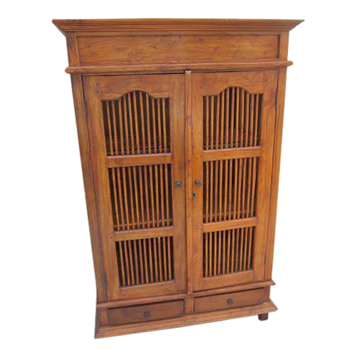 1980s asian style bamboo tv cabinet 2 drawer shelf dark tone 7307