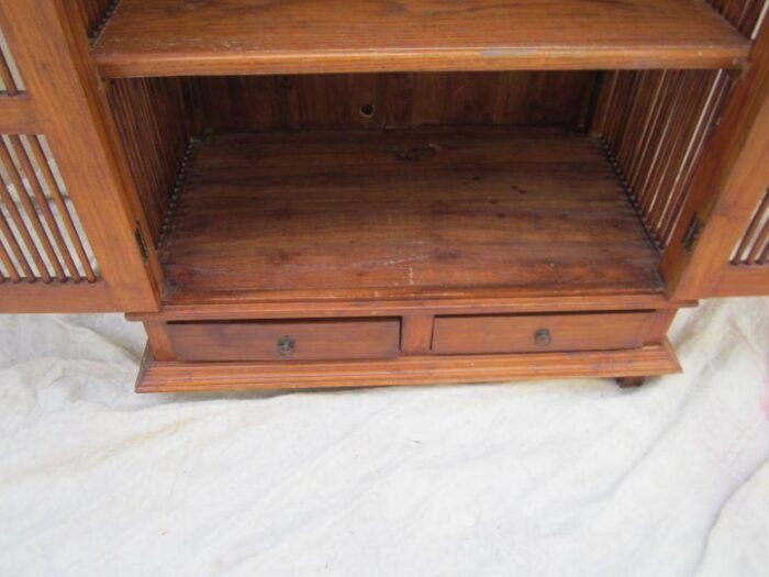 1980s asian style bamboo tv cabinet 2 drawer shelf dark tone 9493