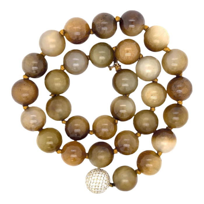 1980s brown sugar nephrite jade bead and diamond necklace 6946