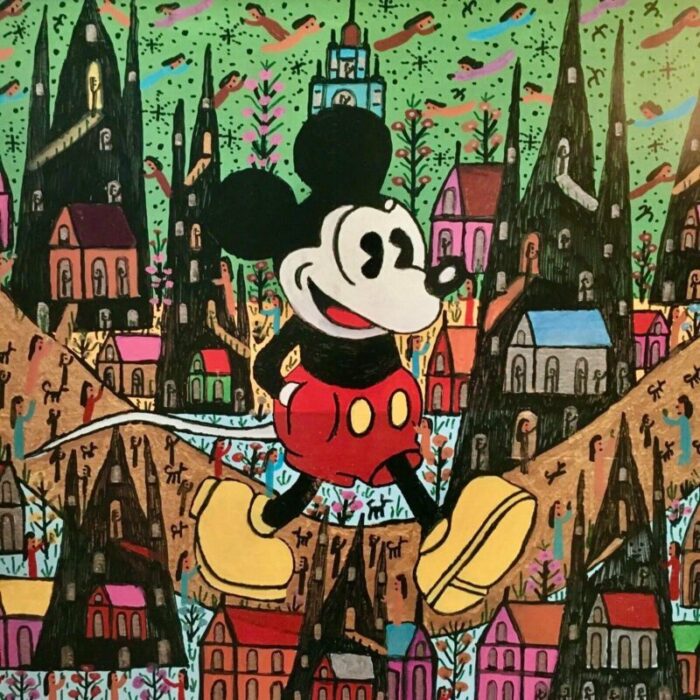 1980s howard finster puts mickey mouse in a kids world art poster 4461