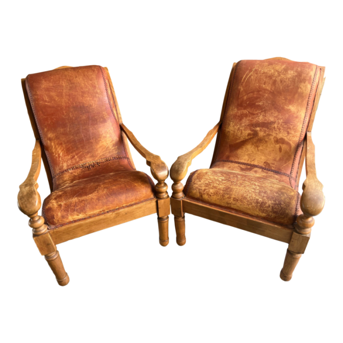 1980s leather chairs with wooden frame set of 2 chairs 9290