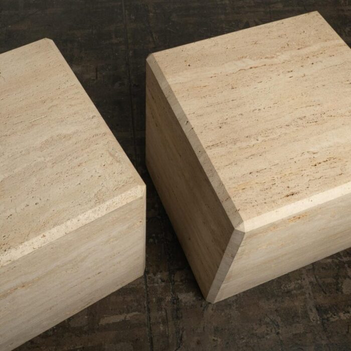 1980s travertine marble stone monumental x large cube side end tables a pair 1595