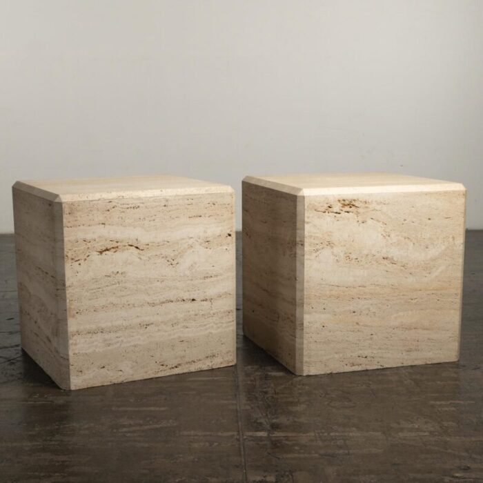 1980s travertine marble stone monumental x large cube side end tables a pair 1631