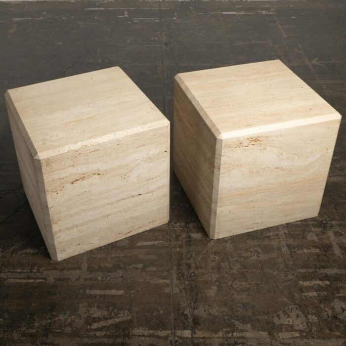 1980s travertine marble stone monumental x large cube side end tables a pair 2742