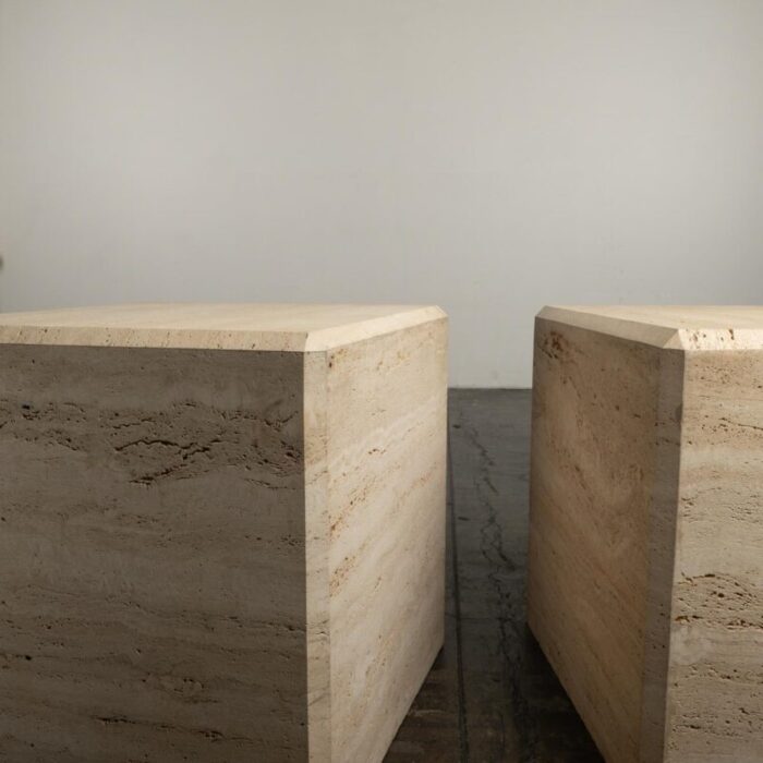 1980s travertine marble stone monumental x large cube side end tables a pair 3965