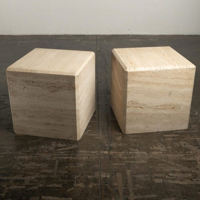 1980s travertine marble stone monumental x large cube side end tables a pair 4392