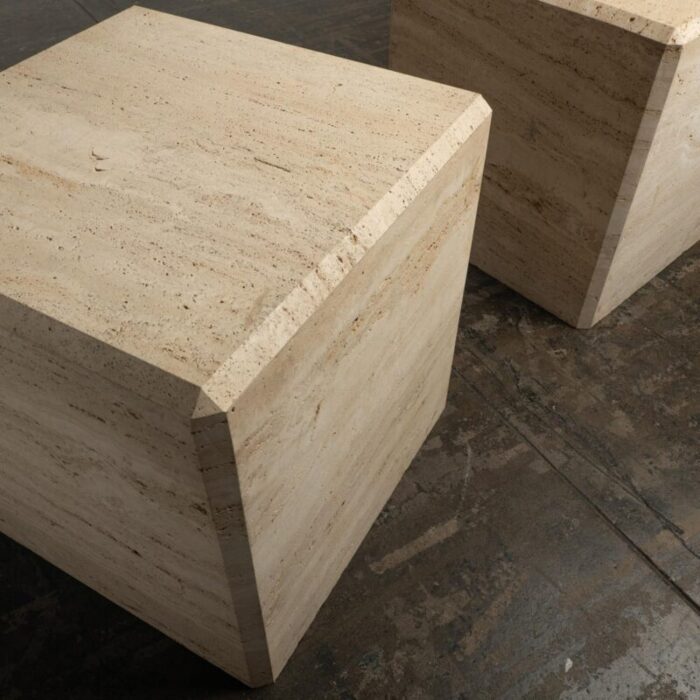 1980s travertine marble stone monumental x large cube side end tables a pair 6785