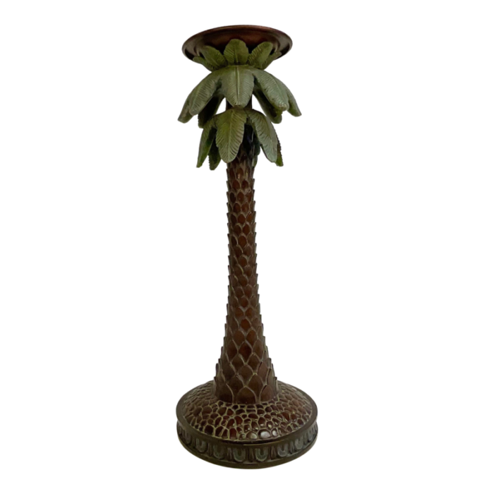 1980s vintage coastal chic large scale palm tree pillar candle holder 1245