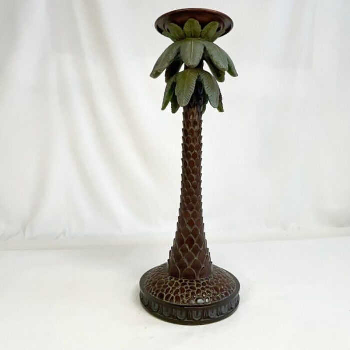 1980s vintage coastal chic large scale palm tree pillar candle holder 7130