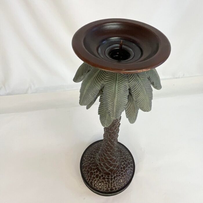 1980s vintage coastal chic large scale palm tree pillar candle holder 8490