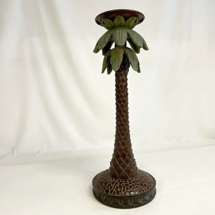 1980s vintage coastal chic large scale palm tree pillar candle holder 9321