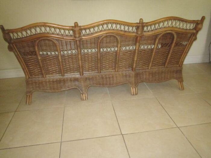 1980s wicker rattan sofa with fabric cushion by braxton culler furniture 0457