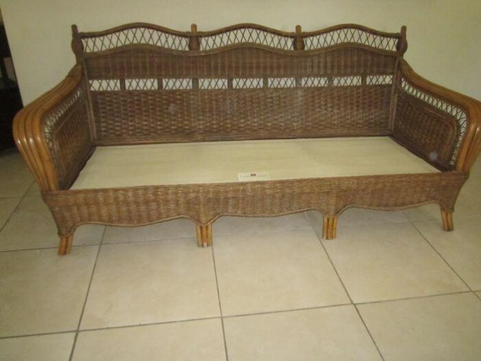 1980s wicker rattan sofa with fabric cushion by braxton culler furniture 3033