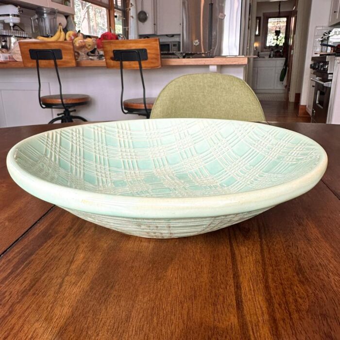 1990s celadon textured seafoam asian inspired shallow bowl 2976