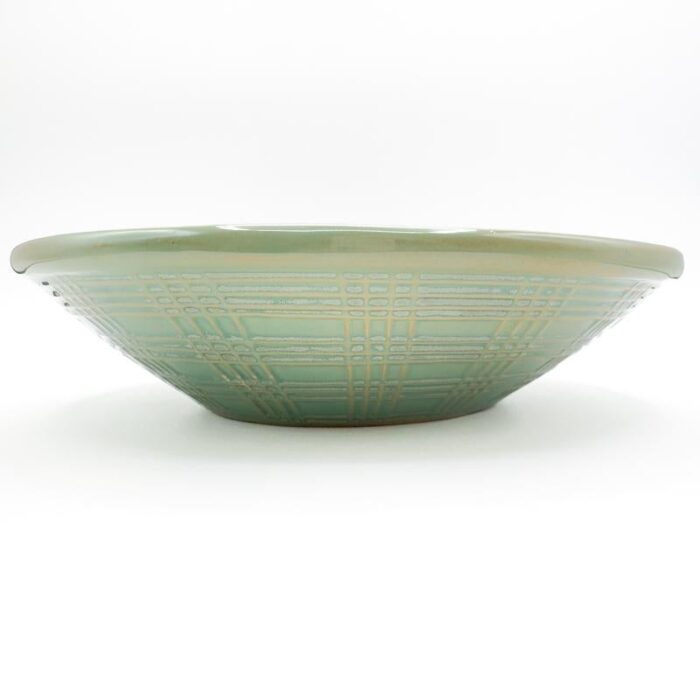 1990s celadon textured seafoam asian inspired shallow bowl 7553