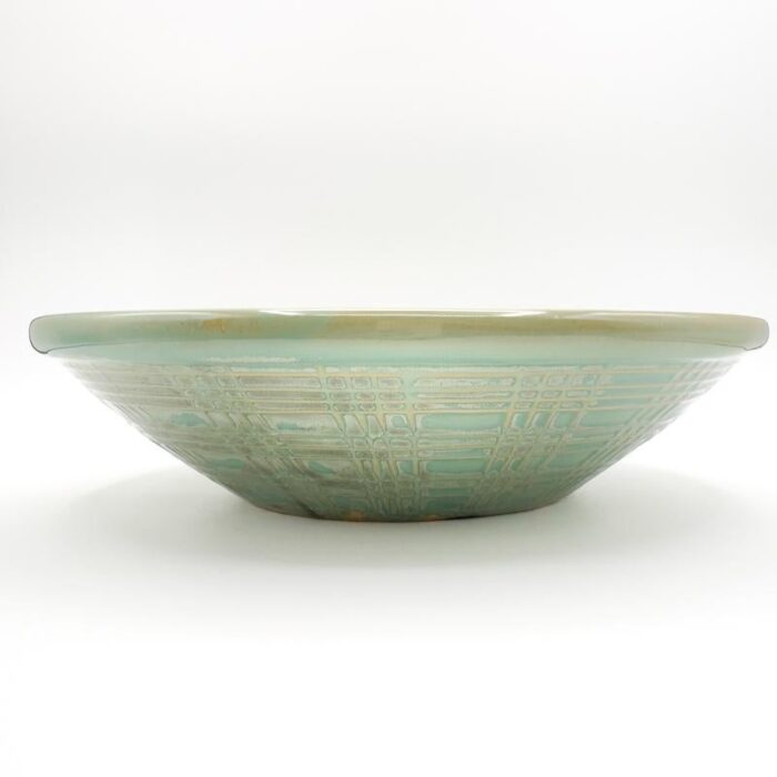 1990s celadon textured seafoam asian inspired shallow bowl 8606