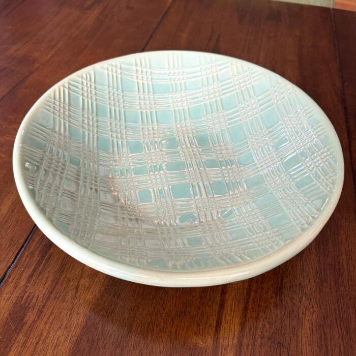 1990s celadon textured seafoam asian inspired shallow bowl 9594