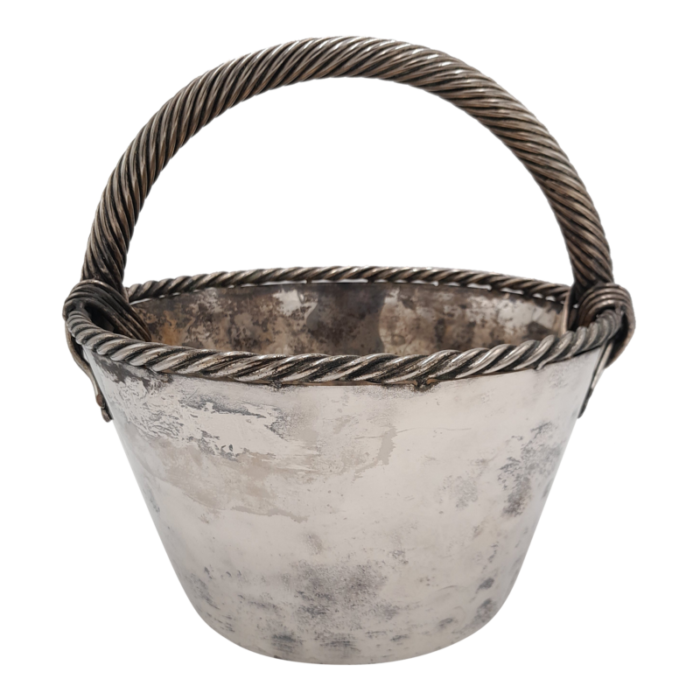 1990s decorative silverplate basket planter with handle 2764