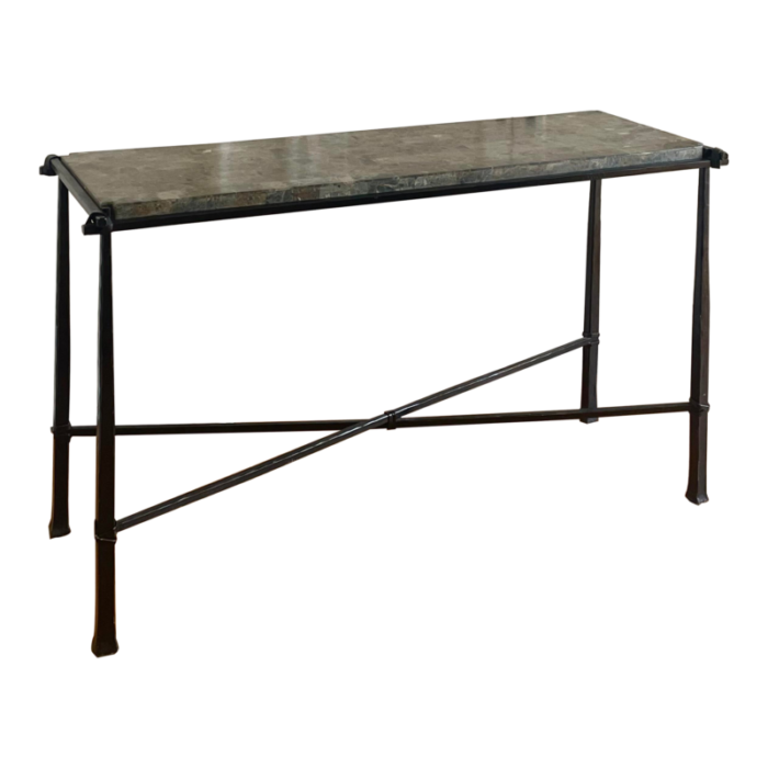 1990s iron and marble console living room entry table 5568