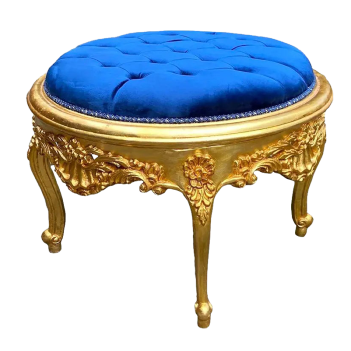 1990s italian baroque rococo gilded beech bed bench ottoman with royal blue tufted velvet 3483