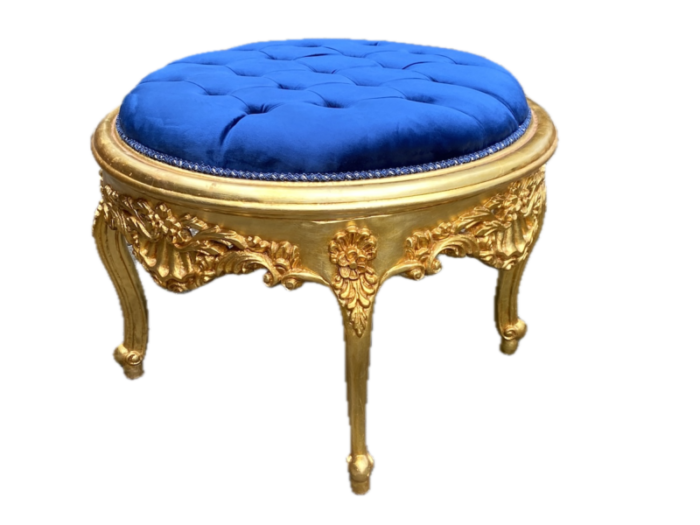 1990s italian baroque rococo gilded beech bed bench ottoman with royal blue tufted velvet 5534