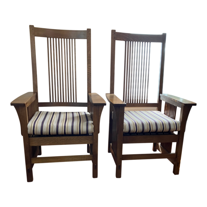 1990s pair of vintage stickley mission spindle arm chairs 1889