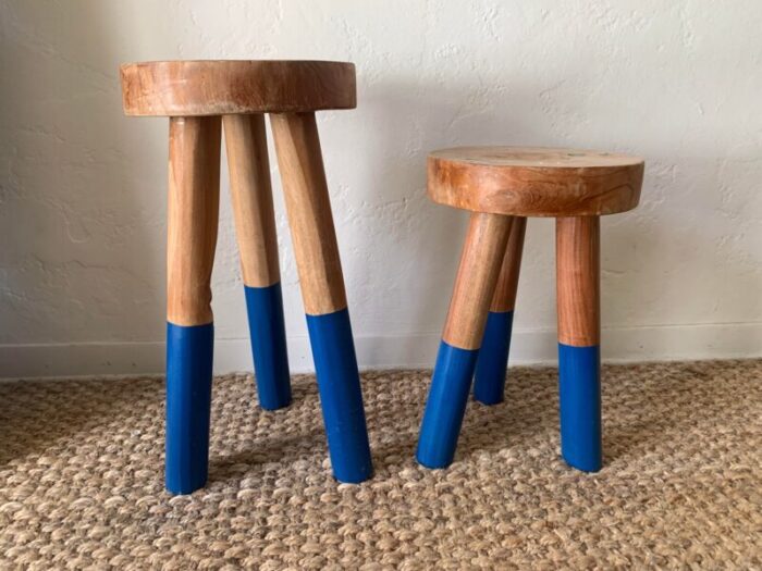 1990s vintage outlook international ltd low rustic wood stools set of 2 3695