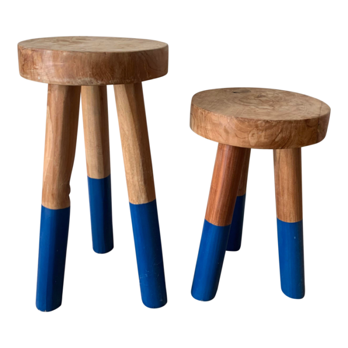 1990s vintage outlook international ltd low rustic wood stools set of 2 7125