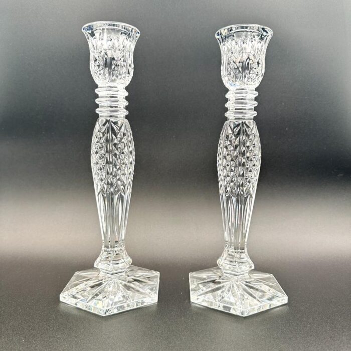 1990s waterford crystal candlestick holders vintage candleholders bethany pattern pair signed 0290