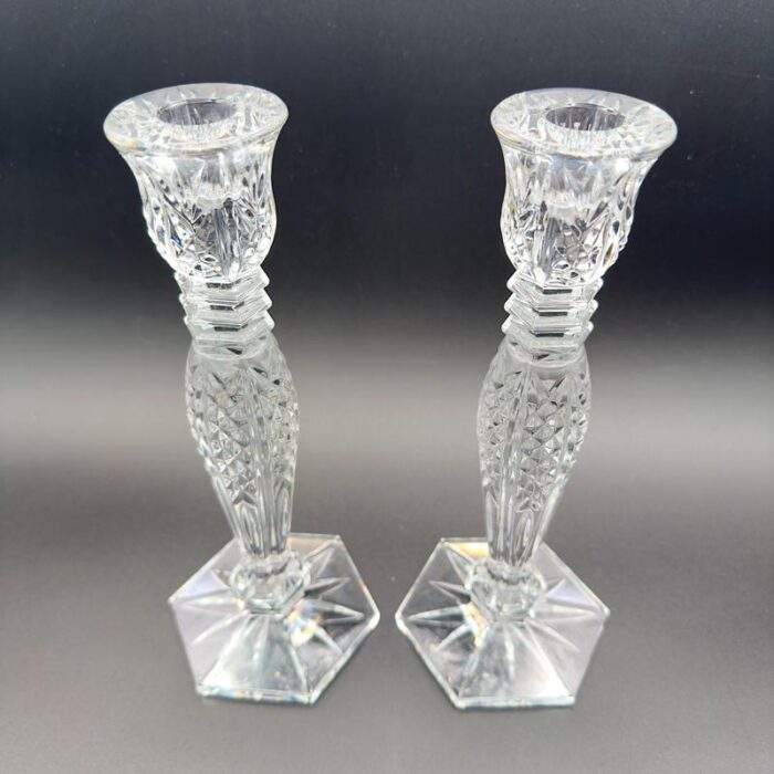 1990s waterford crystal candlestick holders vintage candleholders bethany pattern pair signed 3071