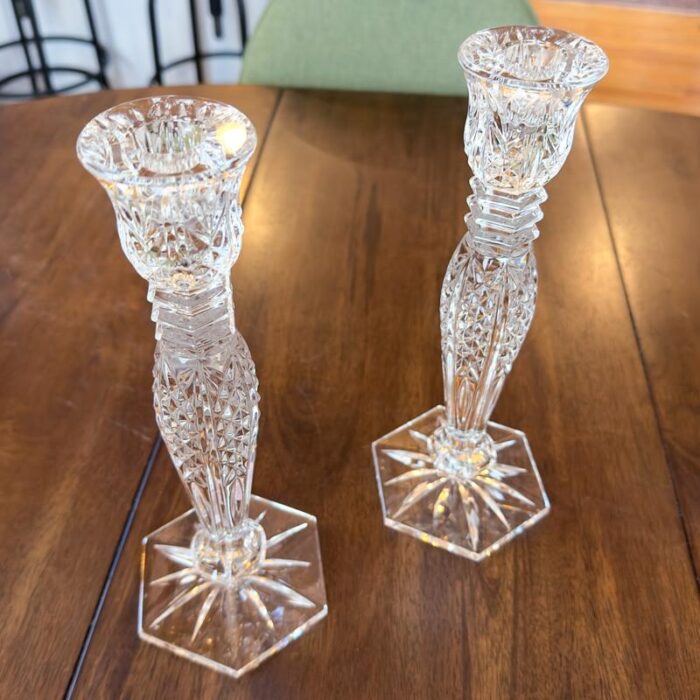 1990s waterford crystal candlestick holders vintage candleholders bethany pattern pair signed 3650