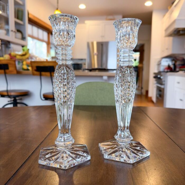 1990s waterford crystal candlestick holders vintage candleholders bethany pattern pair signed 8180