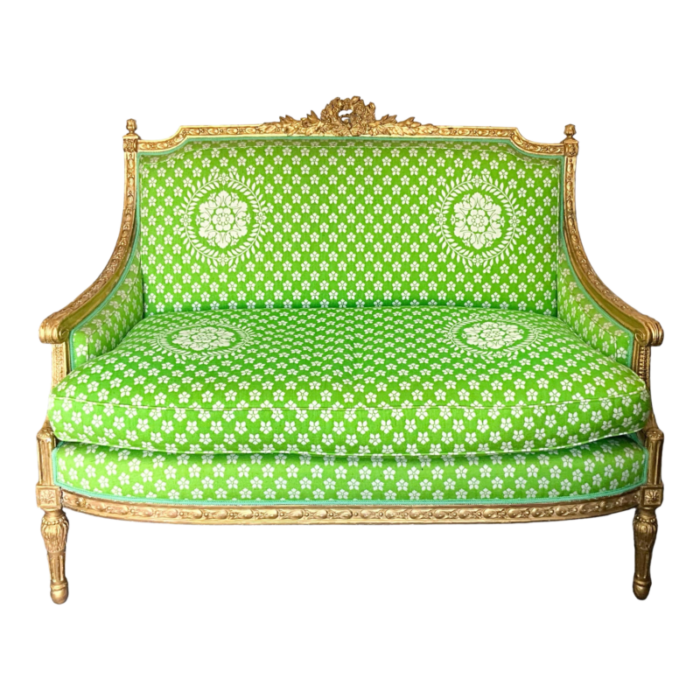 19th c french louis xvi style carved giltwood settee 5787