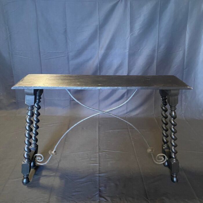 19th century antique ebony renaissance style barley twist console table from marbella spain 2704