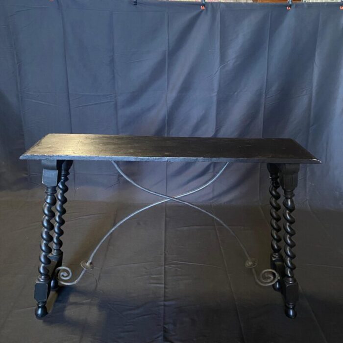 19th century antique ebony renaissance style barley twist console table from marbella spain 2705