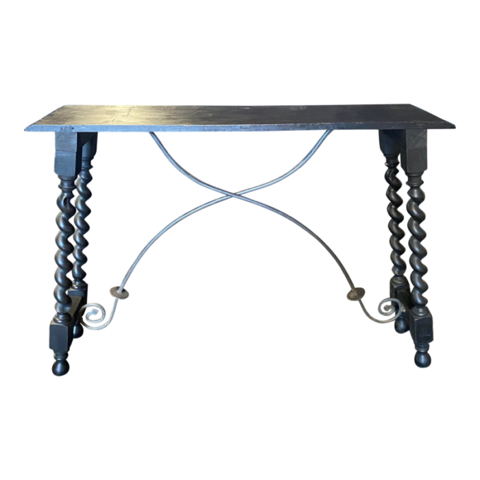 19th century antique ebony renaissance style barley twist console table from marbella spain 3677