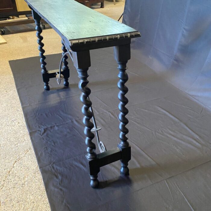 19th century antique ebony renaissance style barley twist console table from marbella spain 4962