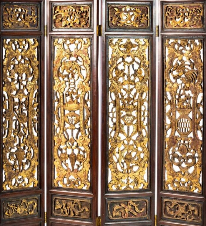 19th century chinese four leaf screen 7887