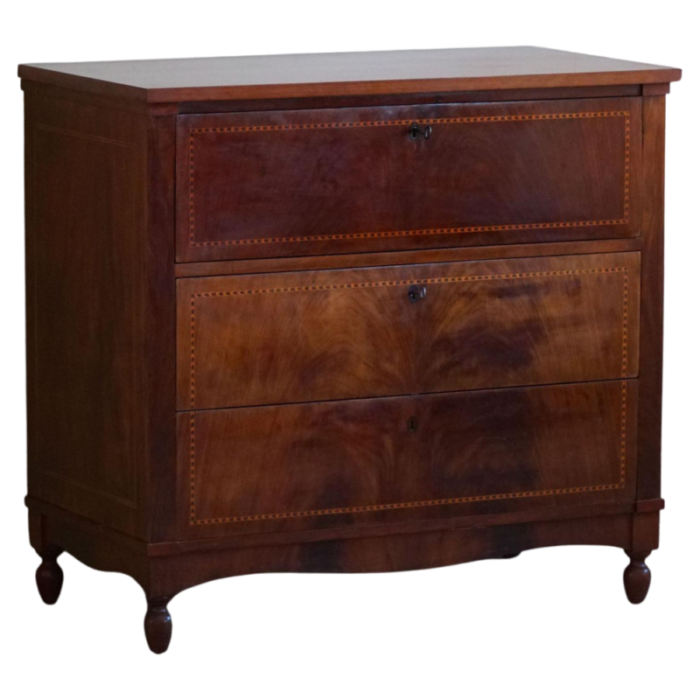 19th century empire danish mahogany dresser with intarsia 9422